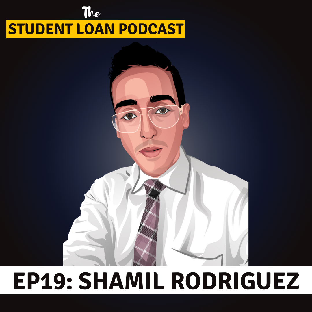 Cartoon Graphic of Shamil Rodriguez for Episode 19 of the Student Loan Podcast