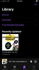 screen shot of podcast library