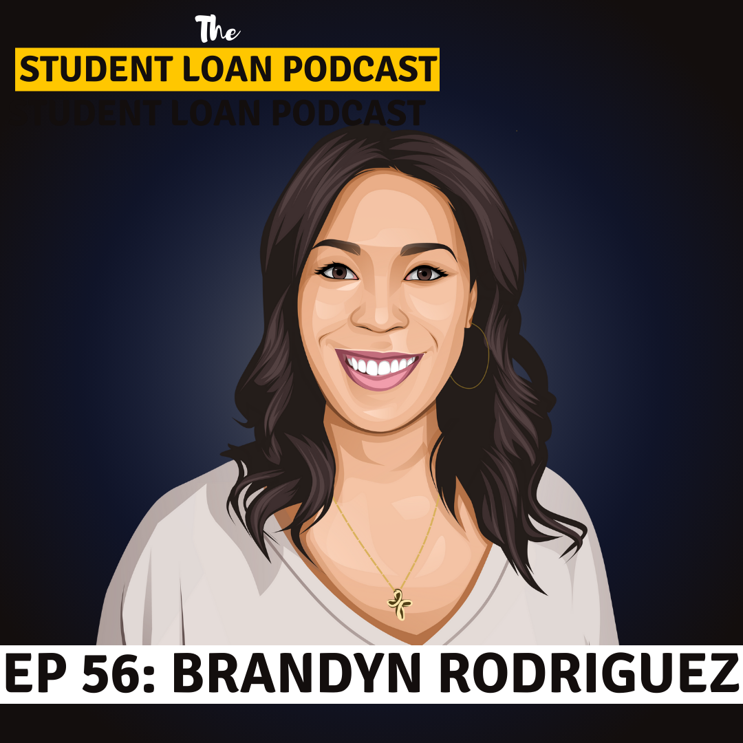 Cartoon Graphic of Brandyn Rodriguez for Episode 56 of the Student Loan Podcast