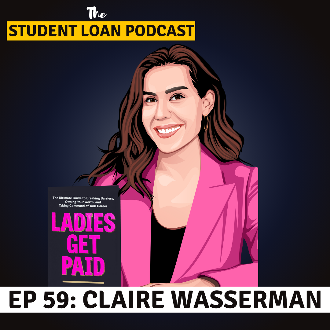 Cartoon Graphic of Claire Wasserman for Episode 59 of the Student Loan Podcast