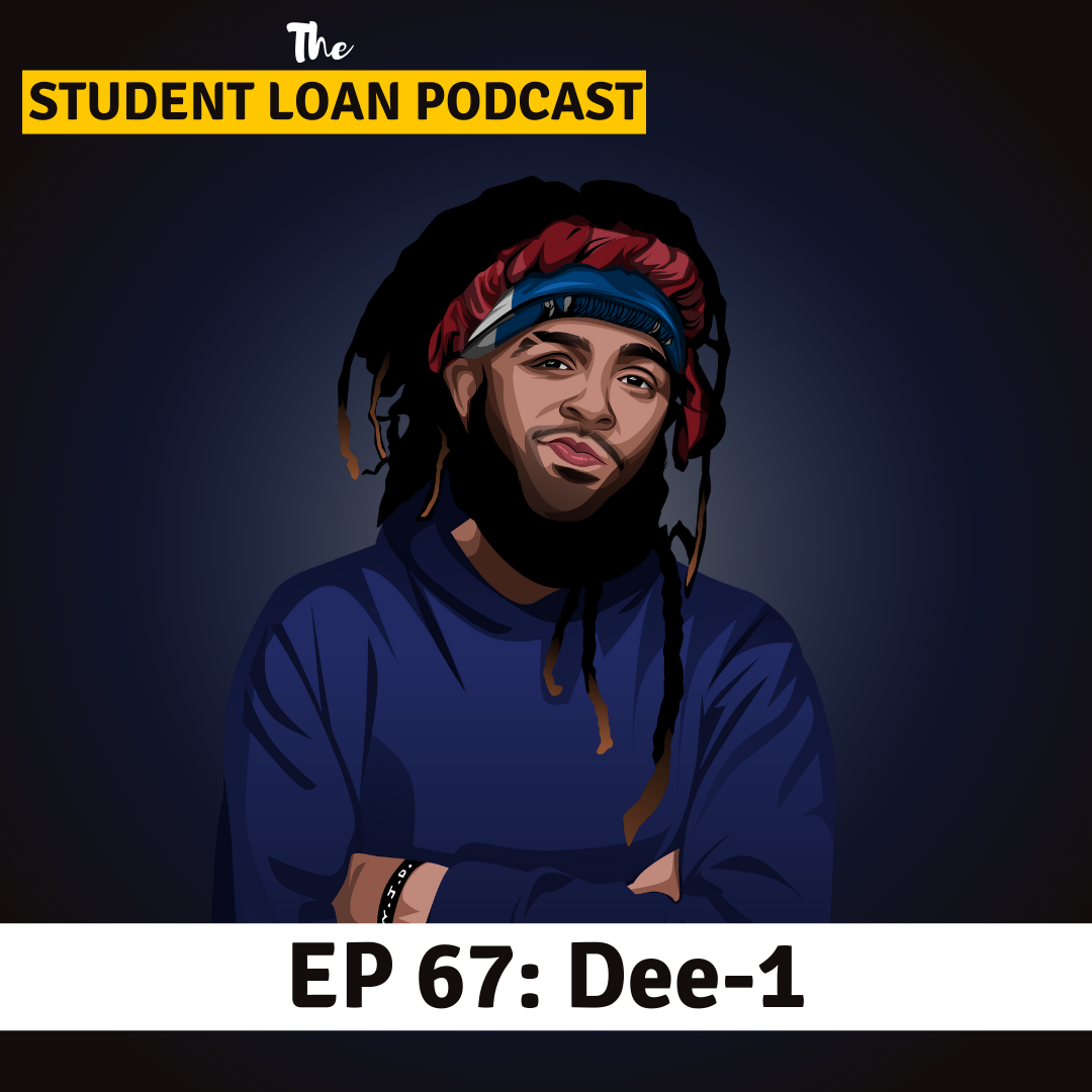 Cartoon Graphic of Dee-1 for Episode 67 of the Student Loan Podcast